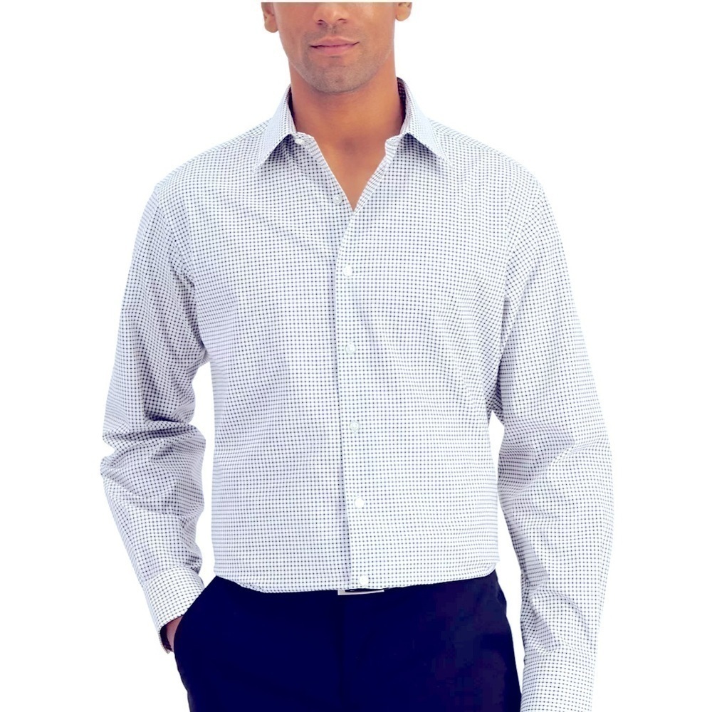 - CLUB ROOM |Men's Classic/Regular-Fit 
Check Dress Shirt white grey L
